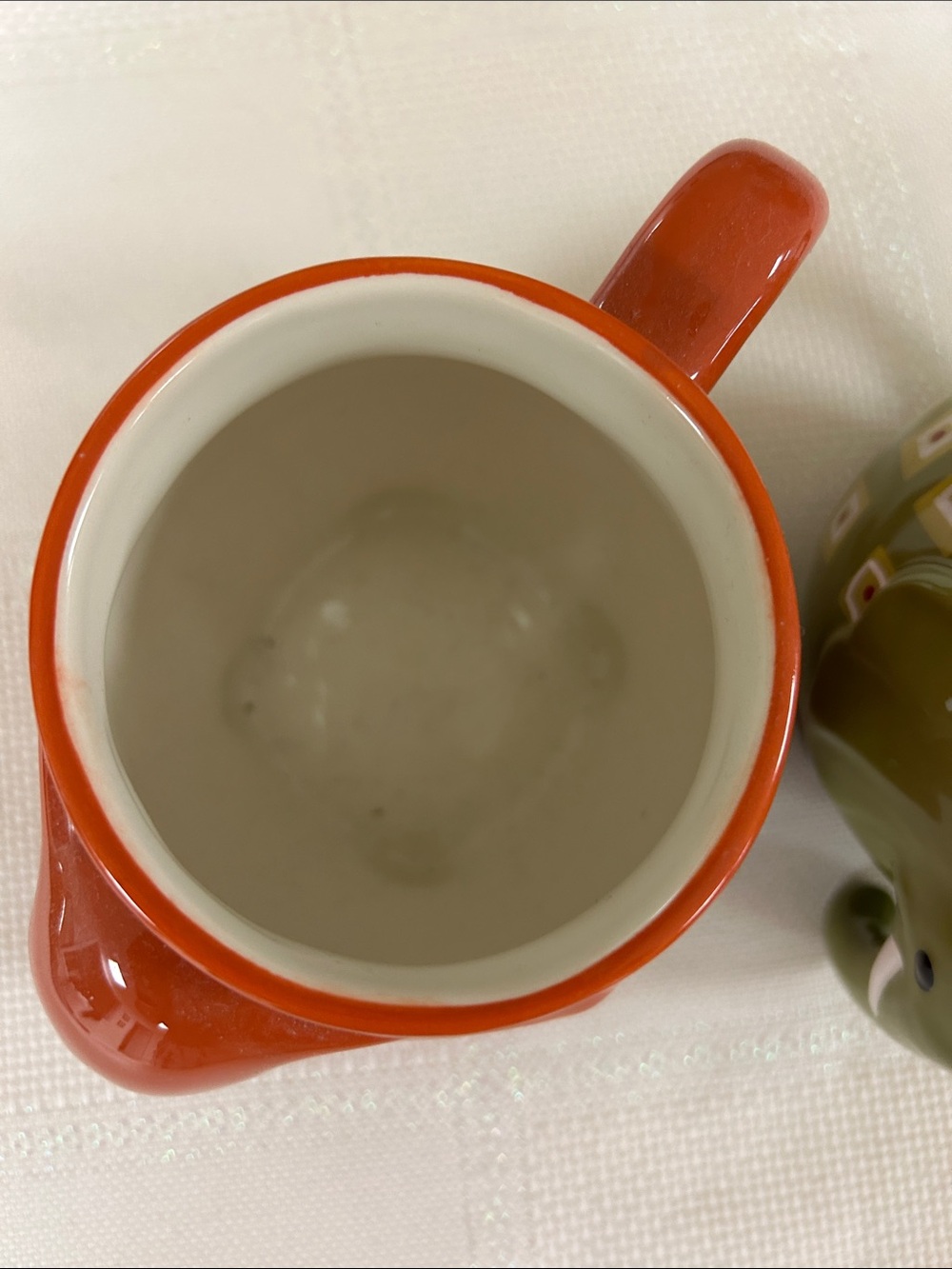 Ceramic Elephant planters or mugs — Orange & Olive Green Set image 3